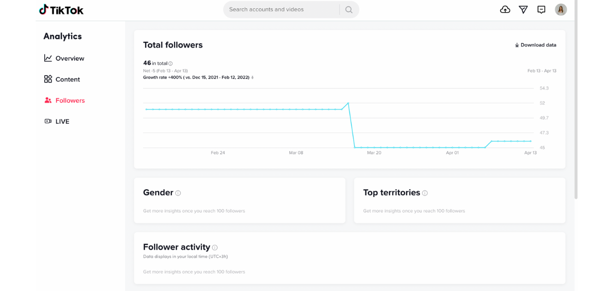 This image containts TikTok followers metrics found in the analytics dashboard.