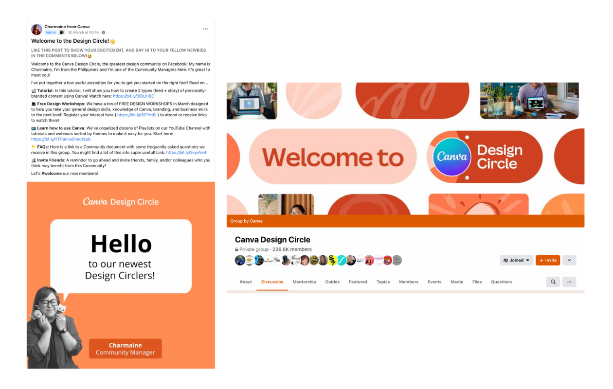 Here is an example of how Canva manages its Facebook group.