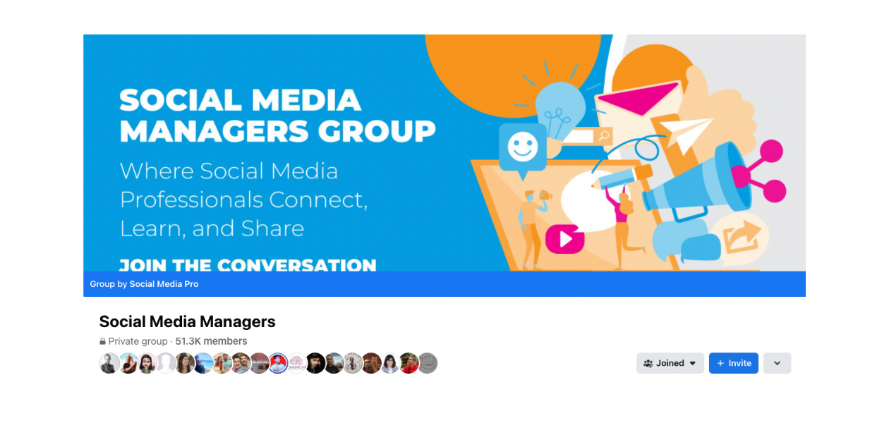 Social media managers group is a known Facebook group related to marketing.