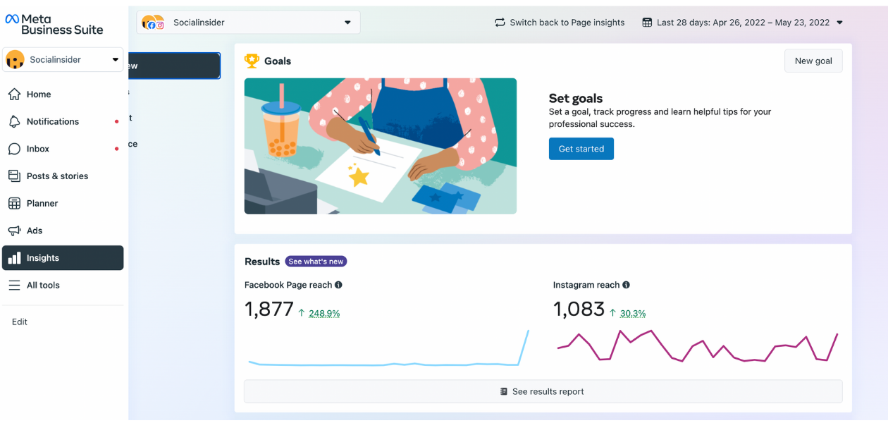 This image shows what Facebook insights you can access from the native app.