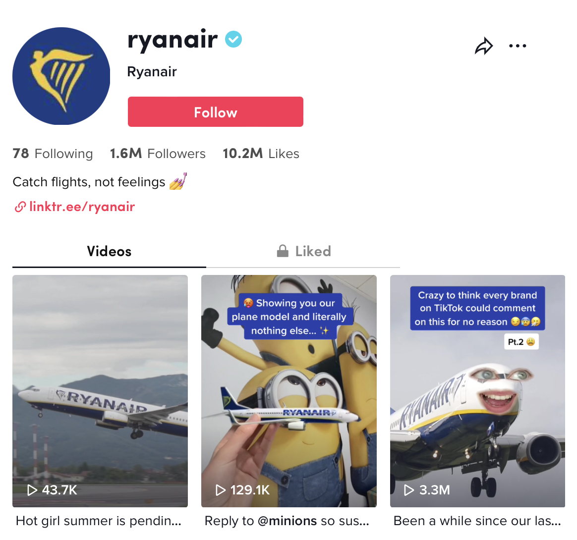 Ryanair on TikTok videos