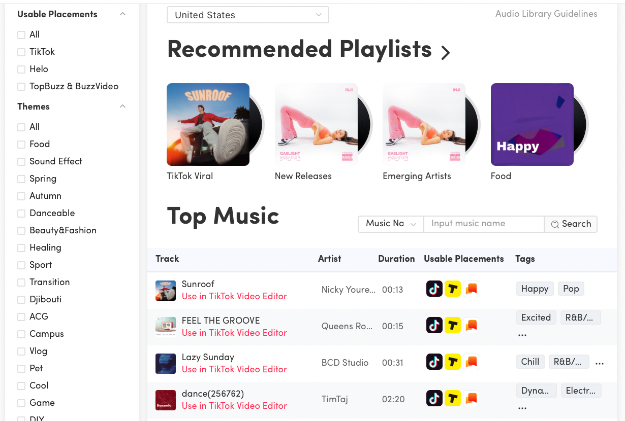 recommended songs on tiktok