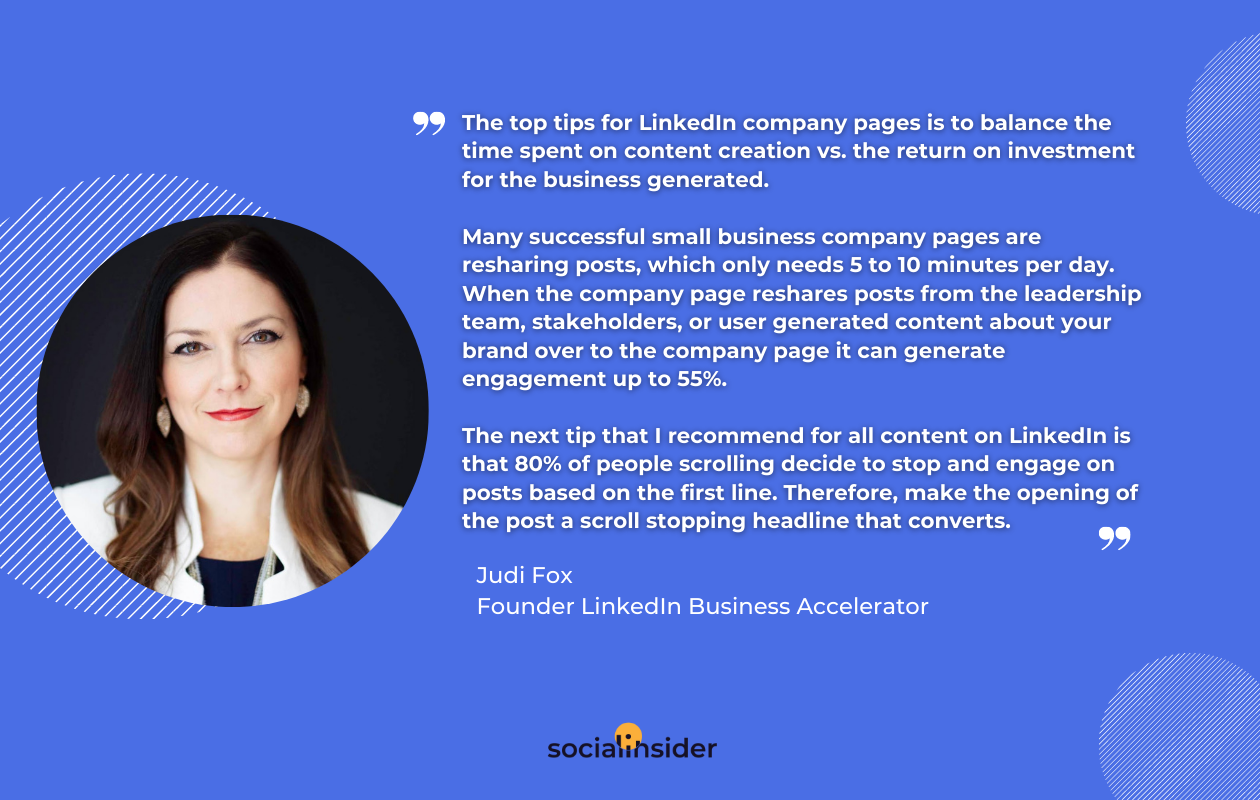 Here's a quote regarding LinkedIn's content performance in 2022 from a LinkedIn expert - Judi Fox.