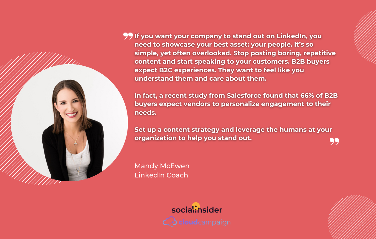 Here is a quote about LinkedIn marketing trends from LinkedIn coach Mandy McEwen.