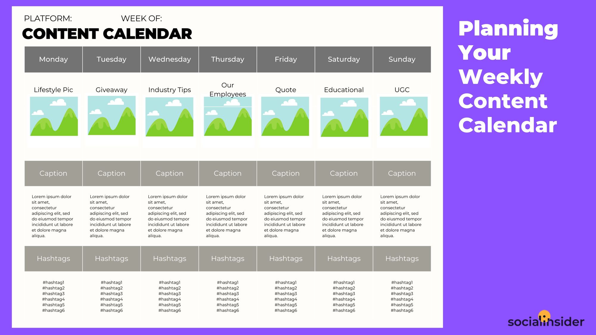 weekly social media content calendar template