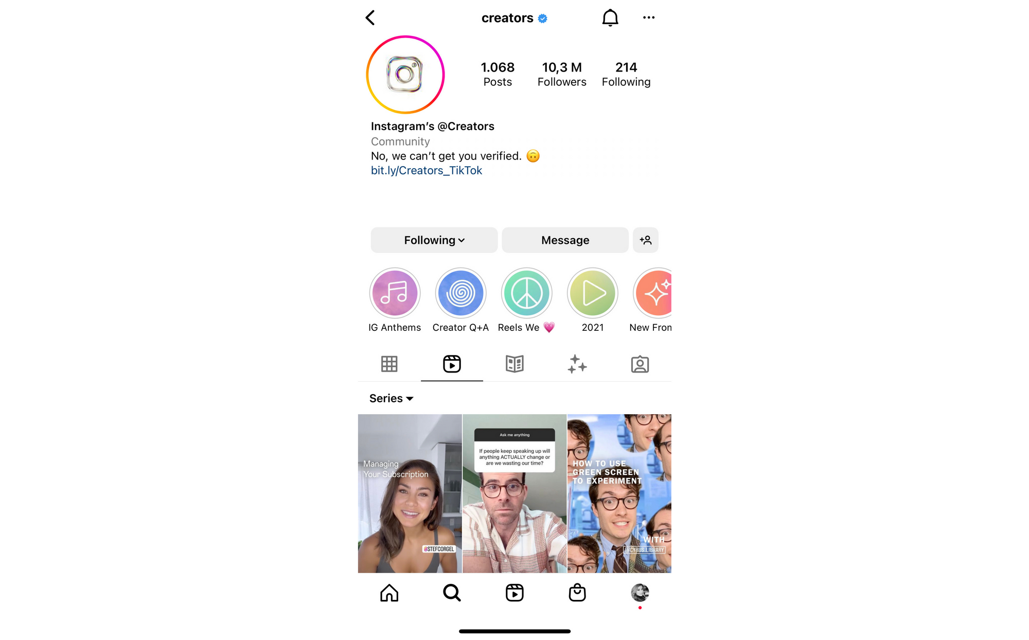 instagram creators page