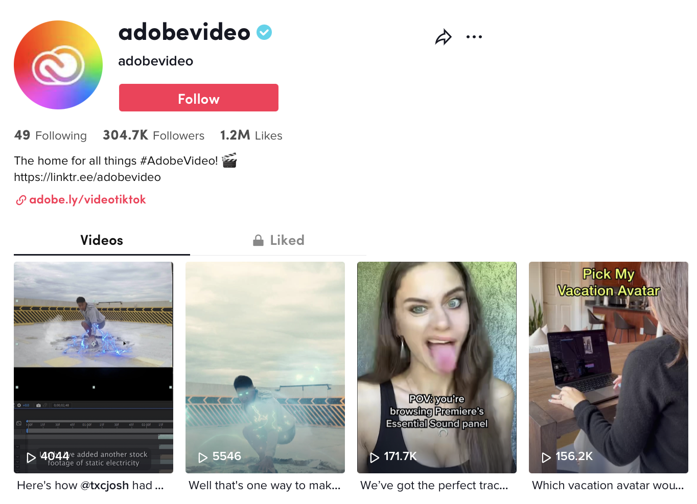 Here is a screenshot showing how Adobe uses TikTok for B2B marketing
