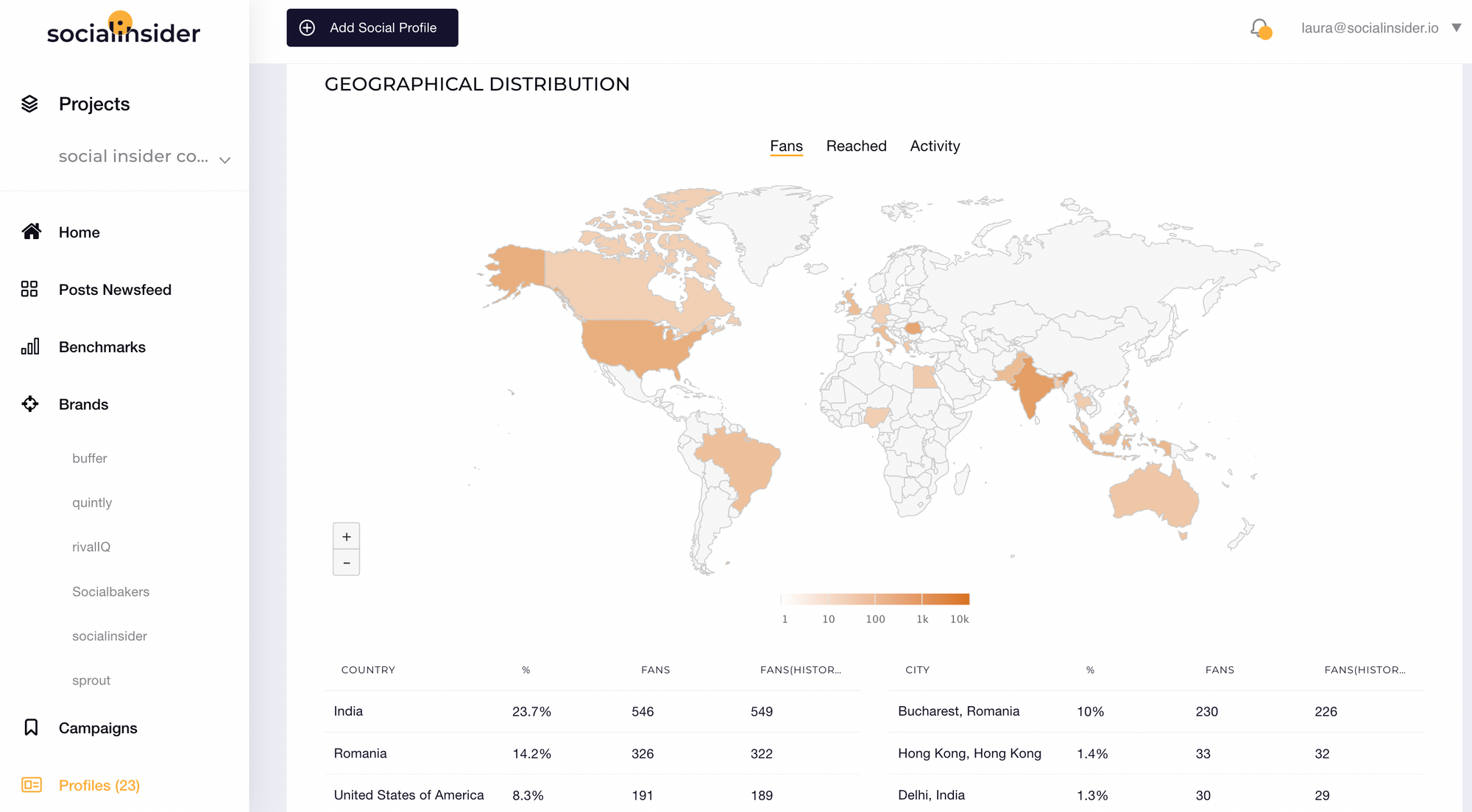 Here is the geographical distribution of followers on Facebook for Socialinsider