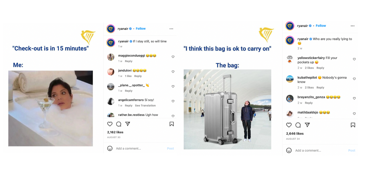 Here are some examples with the type of content that Ryanair posts on its Instagram account.