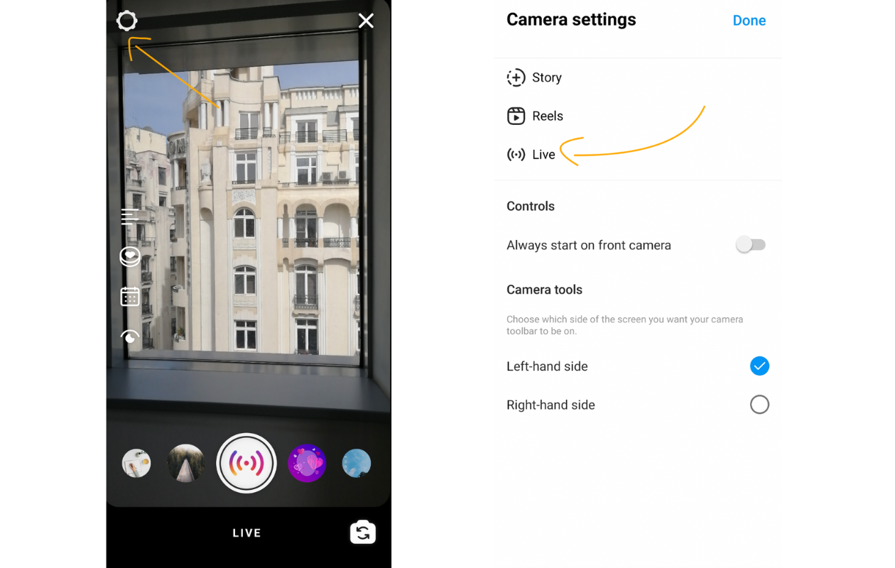 Here you can establish your IG Live settings before starting