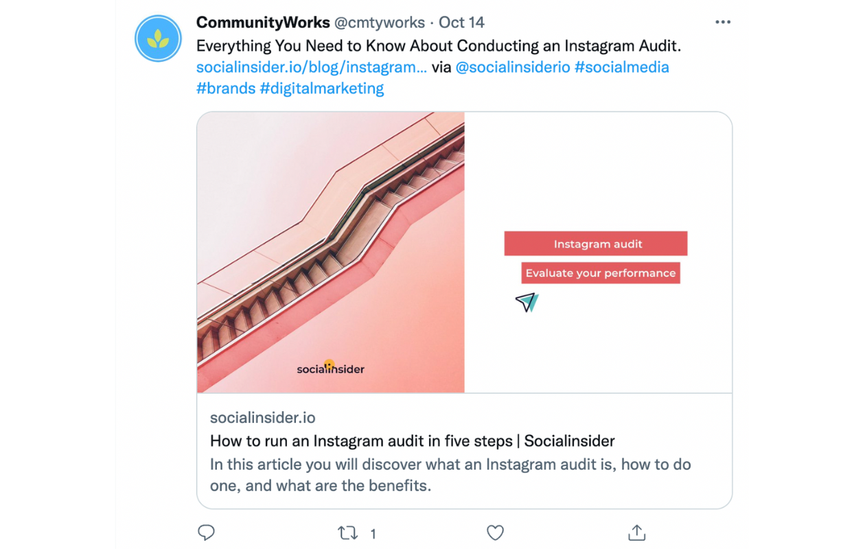 A screenshot of socialinsider's mention in someone's post on twitter