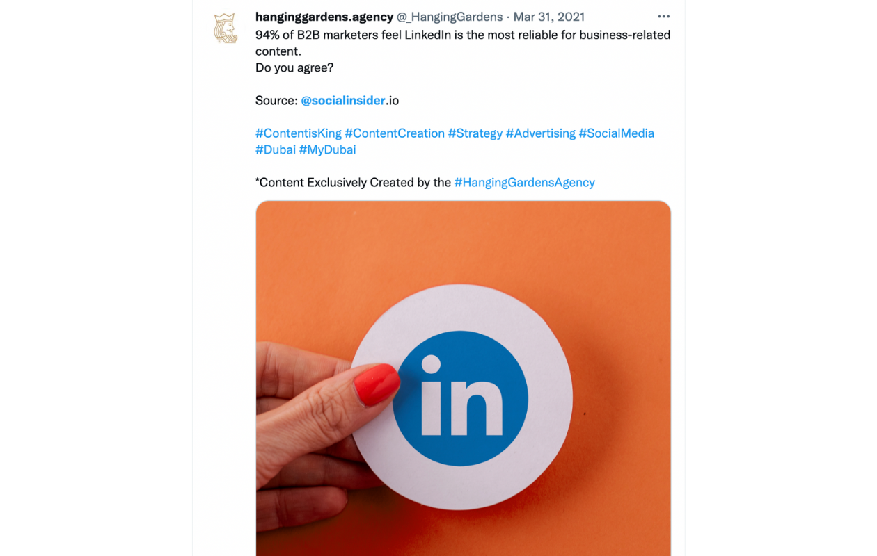 A screenshot with socialinsider's mention in a facebook post about linkedin