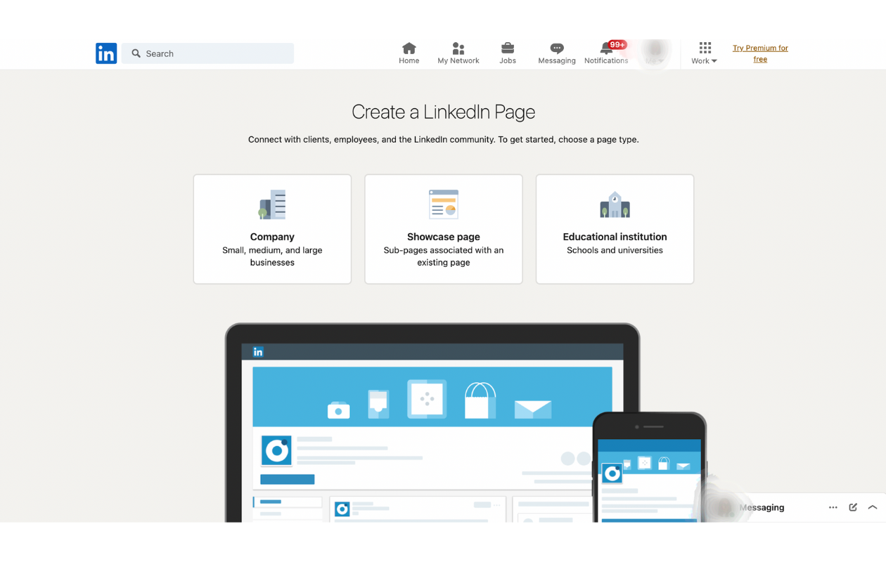 A screenshot of how to create a linkedin page for company