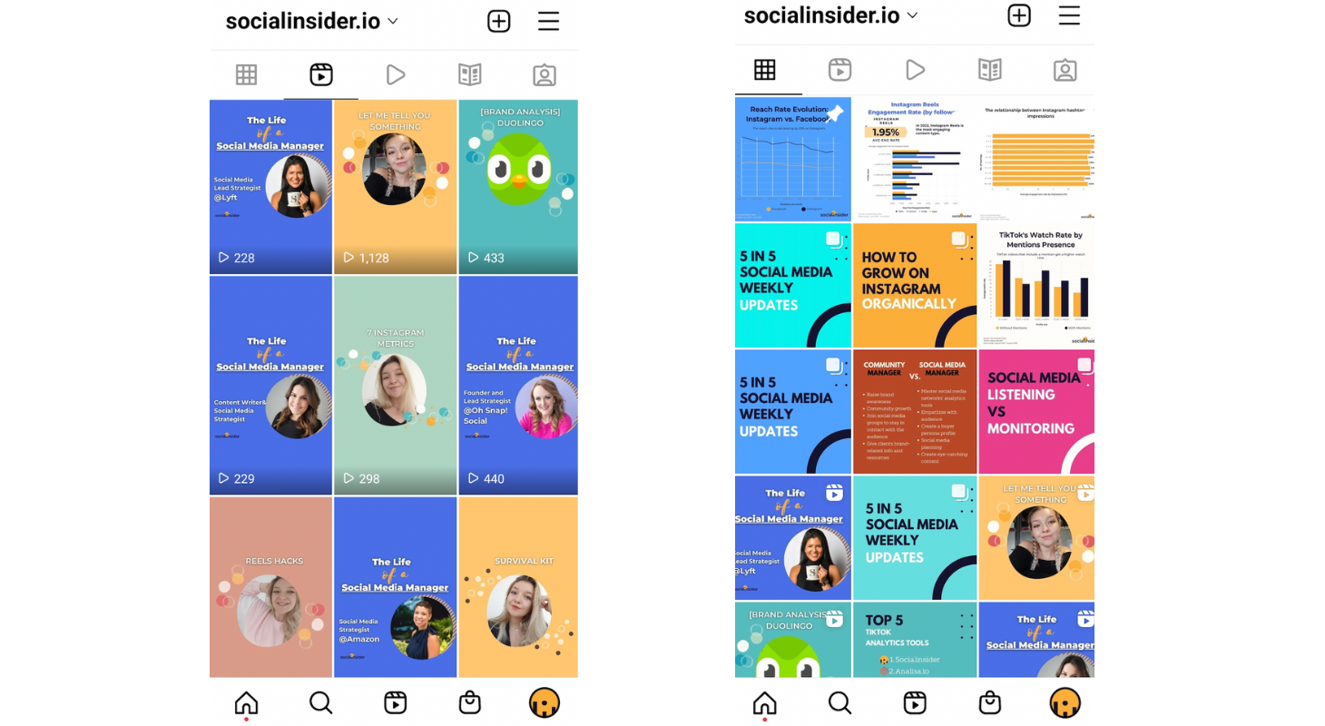 a collage with socialinsider instagram posts