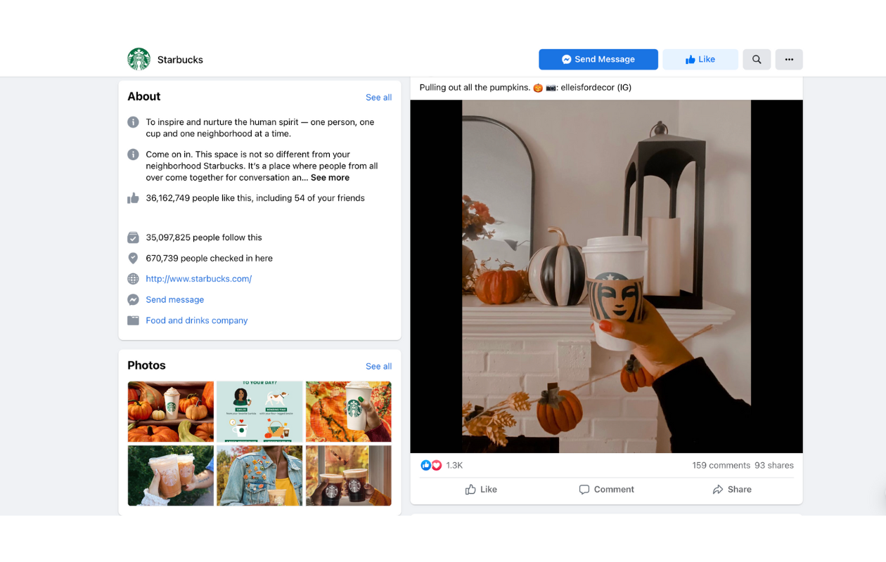 Starbucks post on Facebook print screen