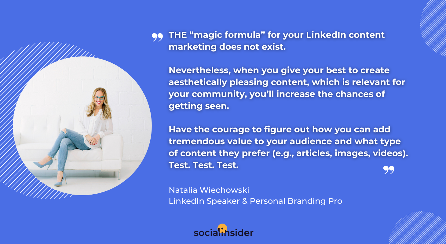 A picture with a quote about linkedin by natalia wiechowski