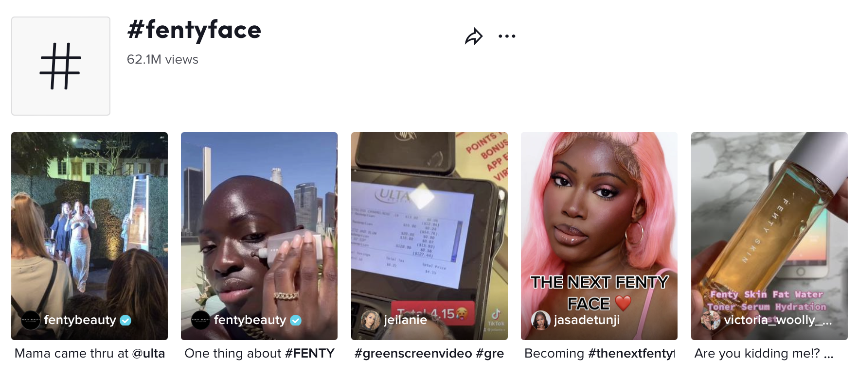 This is an example of how Fenti makes use of TikTok hashtags to boost its visibility on the platform.
