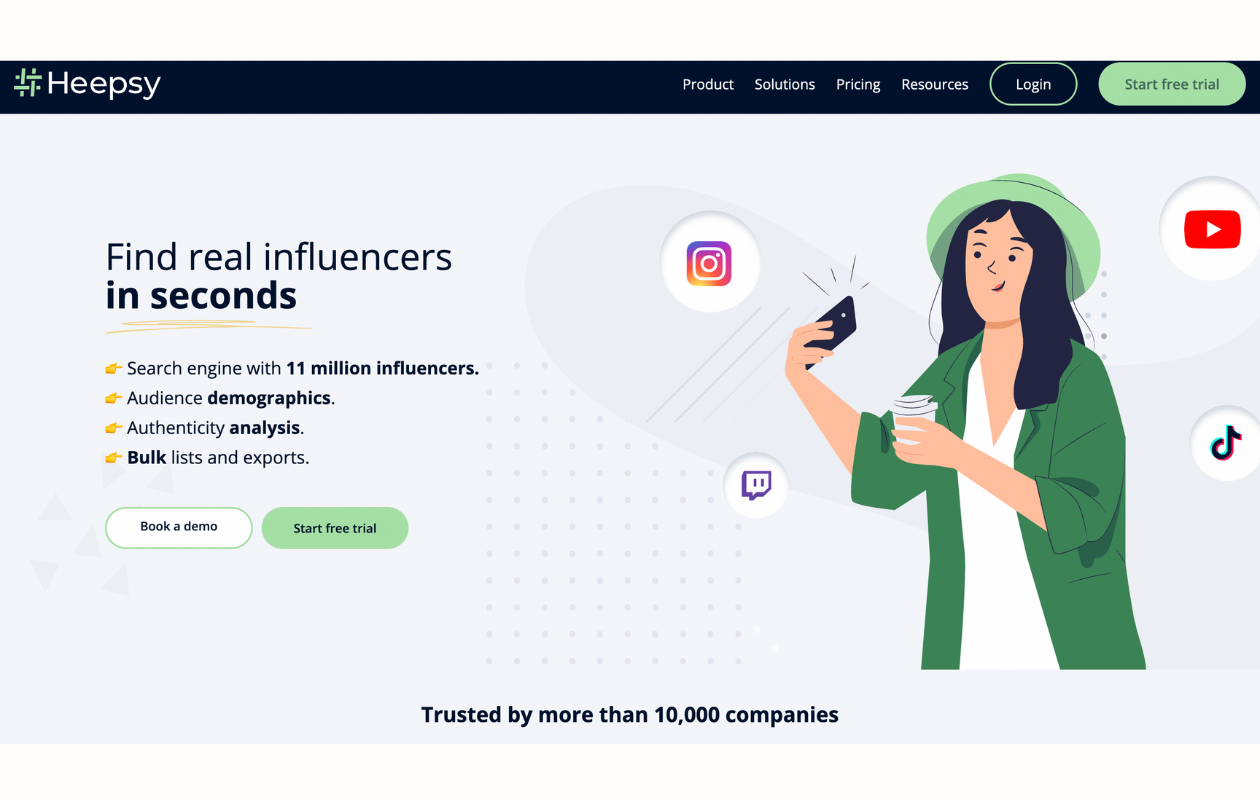 A screenshot with main page of heepsy as an influencer marketing tool