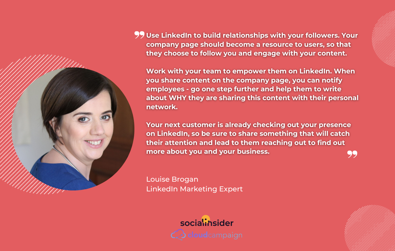 A picture with a quote about linkedin by louise brogan