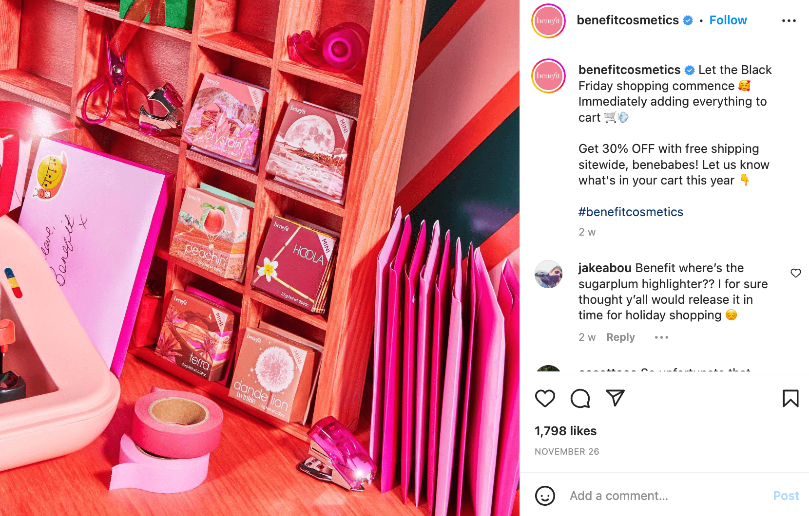 This is one of Benefit's Black Friday social media post.