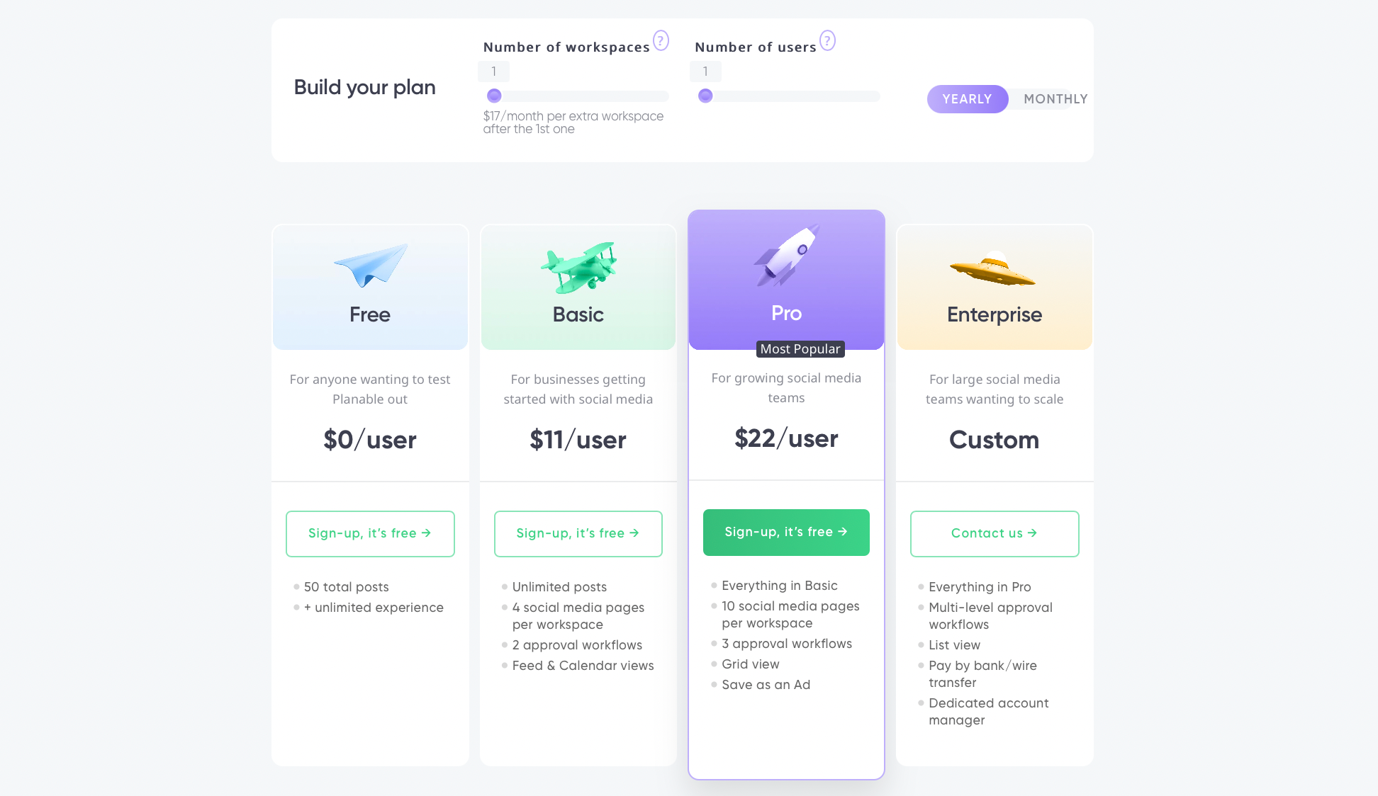 planable pricing plans