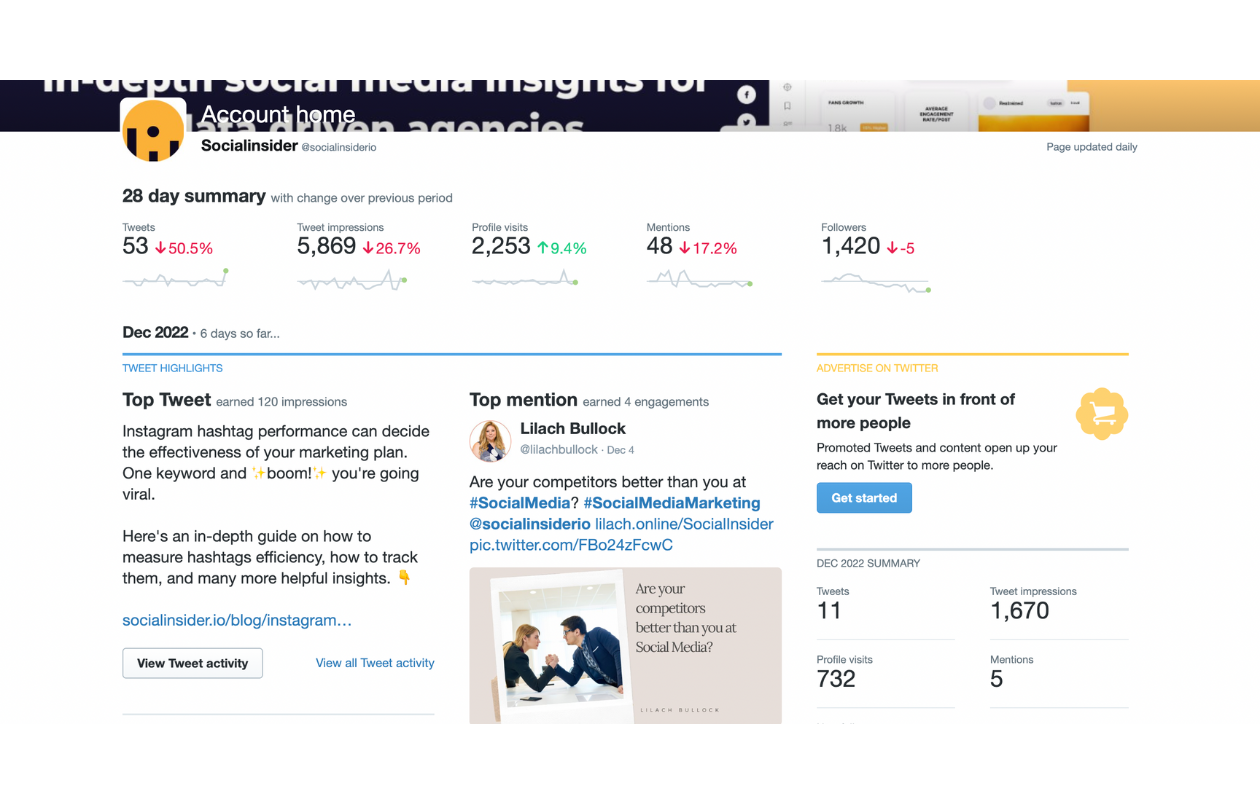 twitter in-app analytics print screen for socialinsider twitter competitive analysis