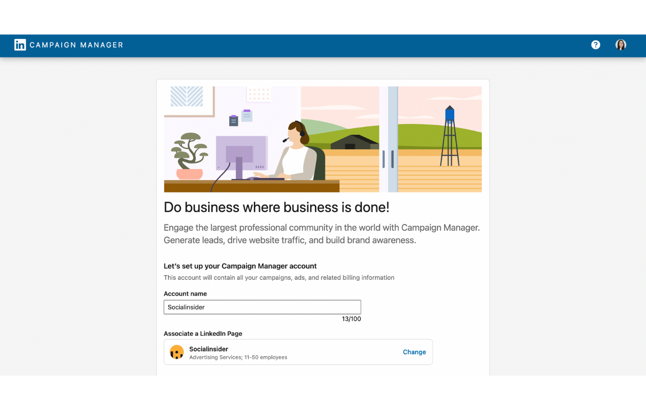 A screenshot with linkedin campaign manager for linkedin ads