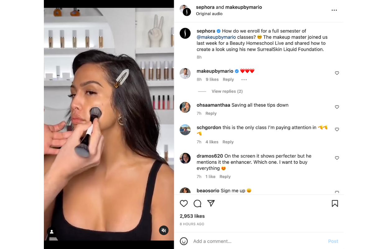 A screenshot of a Sephora video with a tutorial