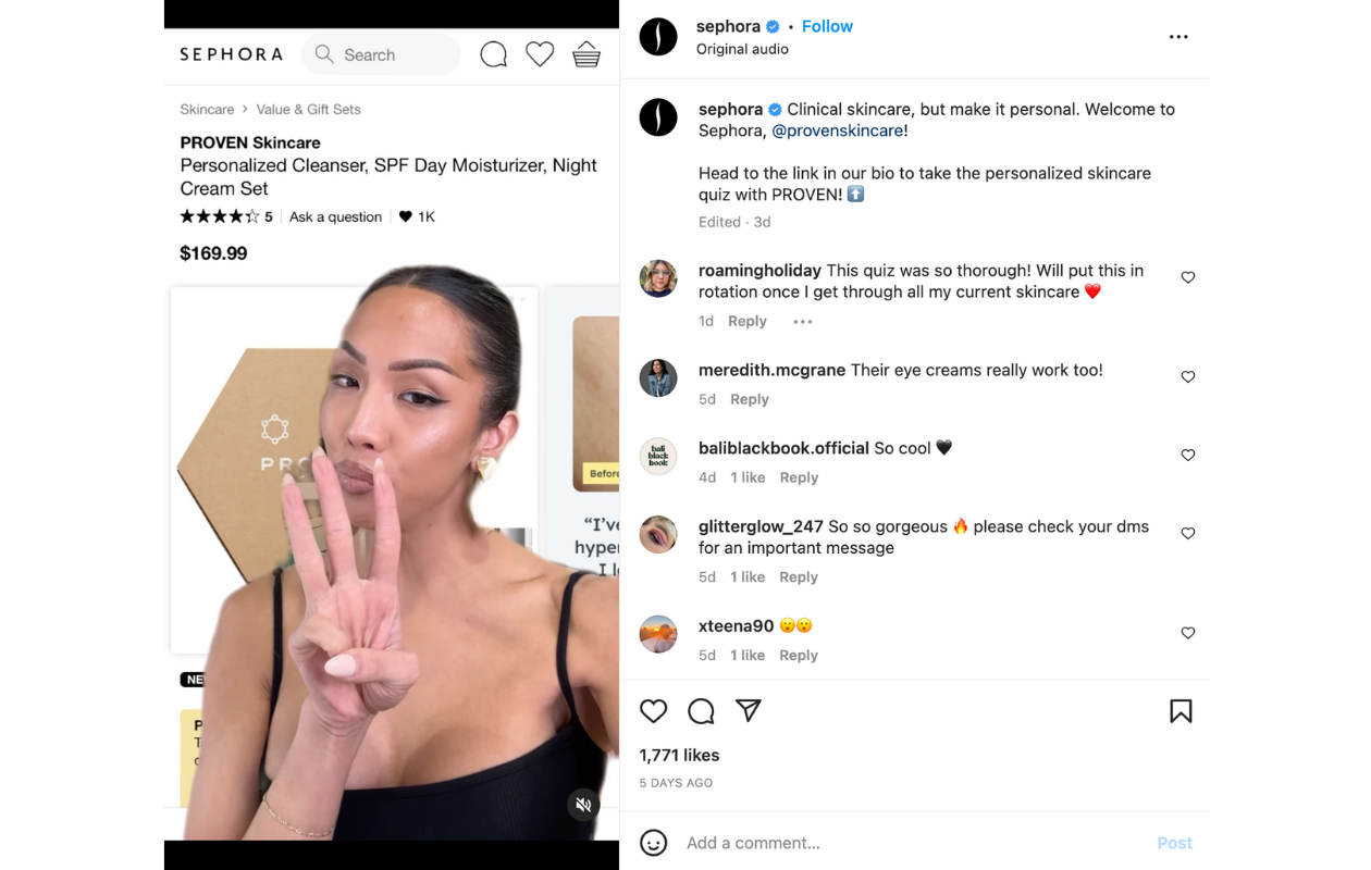 A screenshot of a Sephora video with a product reveal