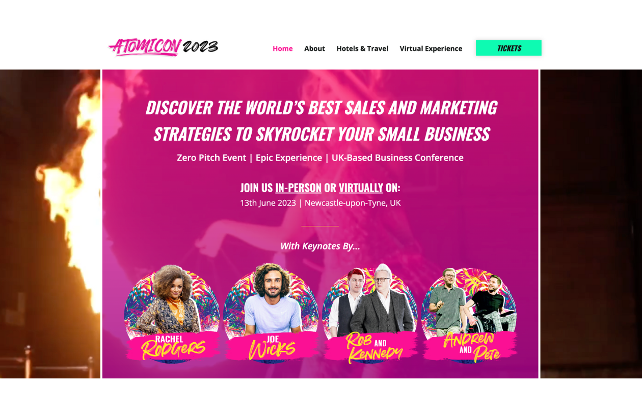A screenshot of the main page of atomicon conference