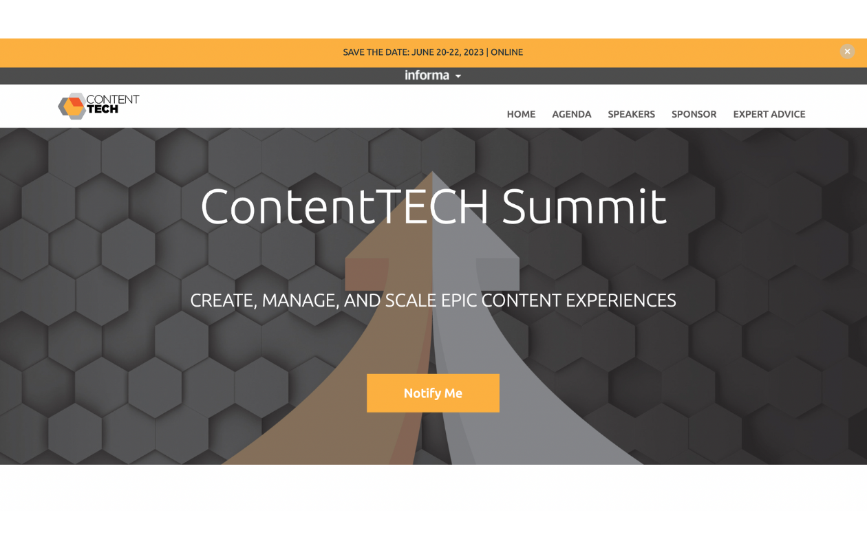 A screenshot of the main page of the content tech summit