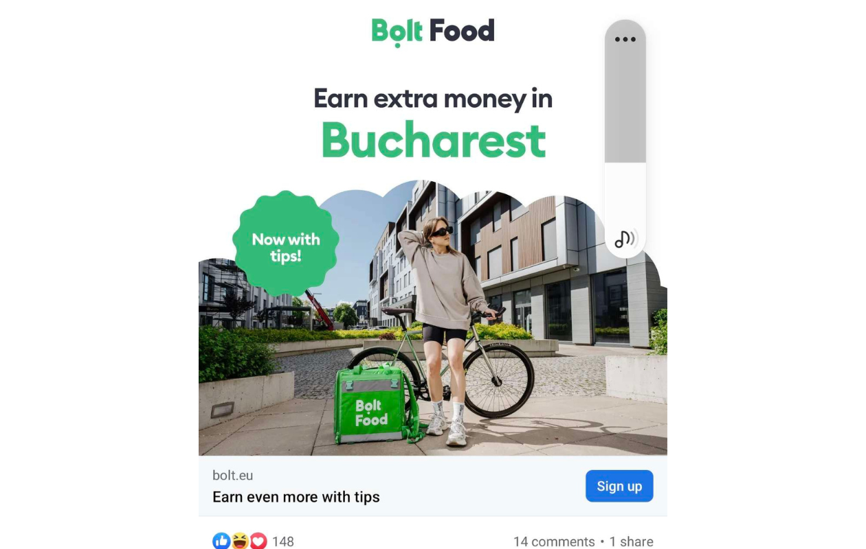 A screenshot of an image ad on Facebook for Bolt Food