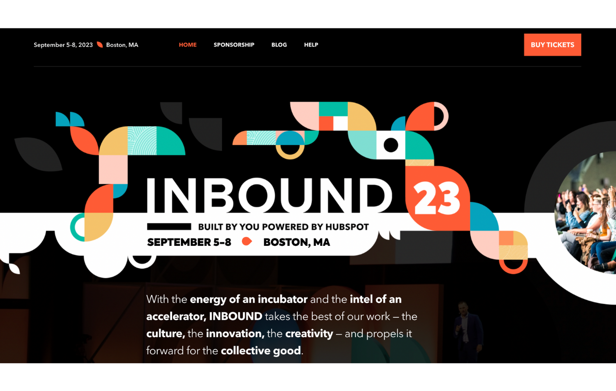 A screenshot of the main page of the inbound conference