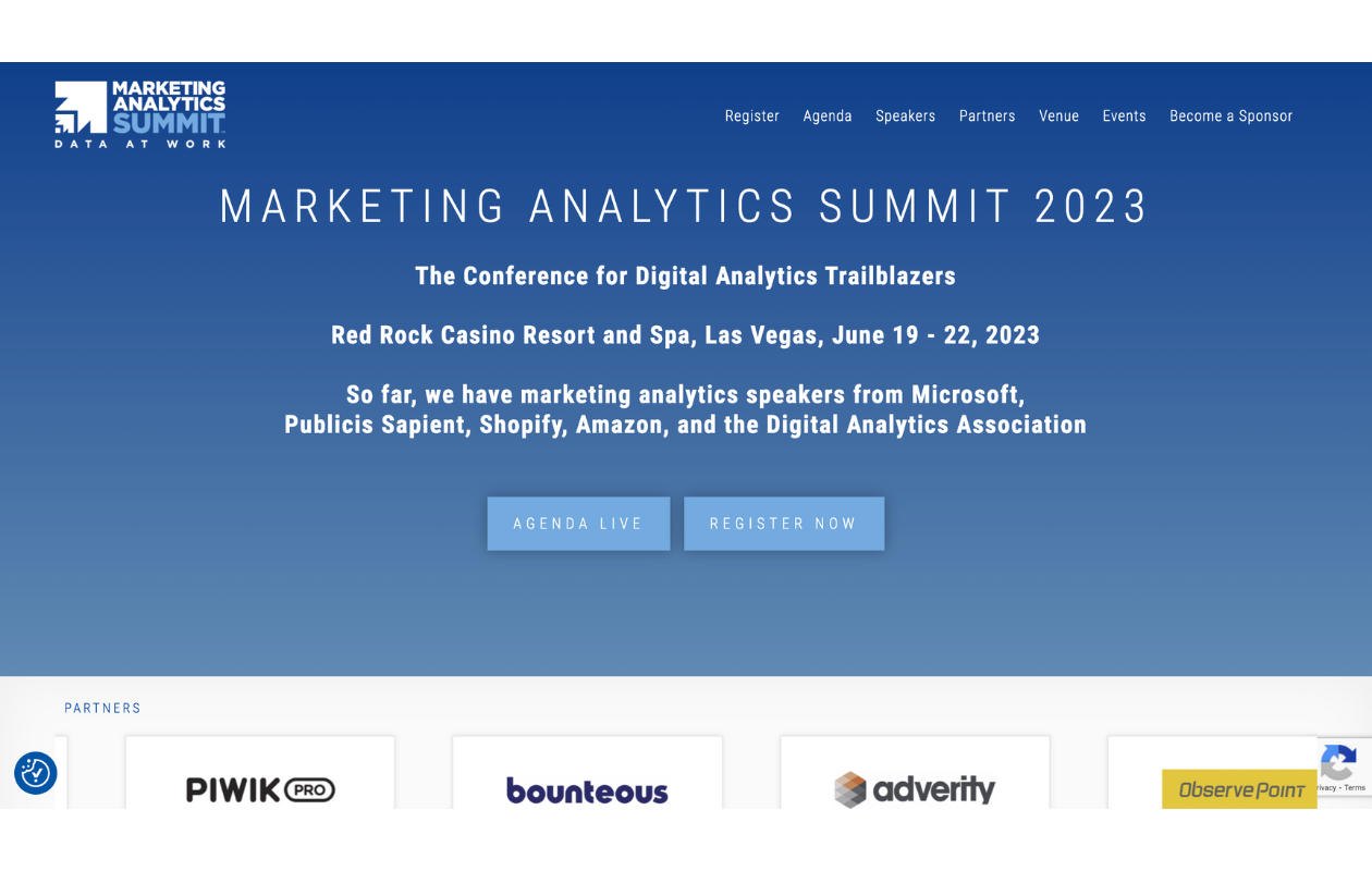 A screenshot of the main page of marketing analytics summit