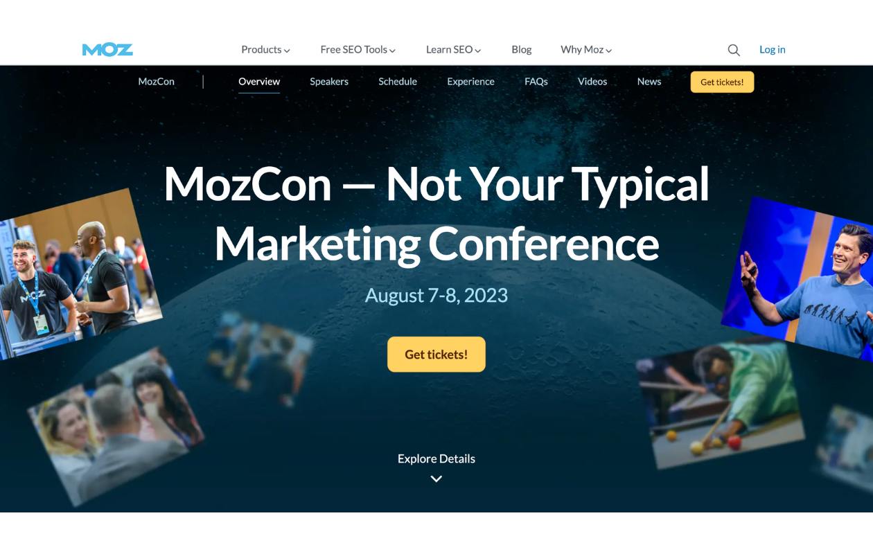 A screenshot of the main page of mozcon conference