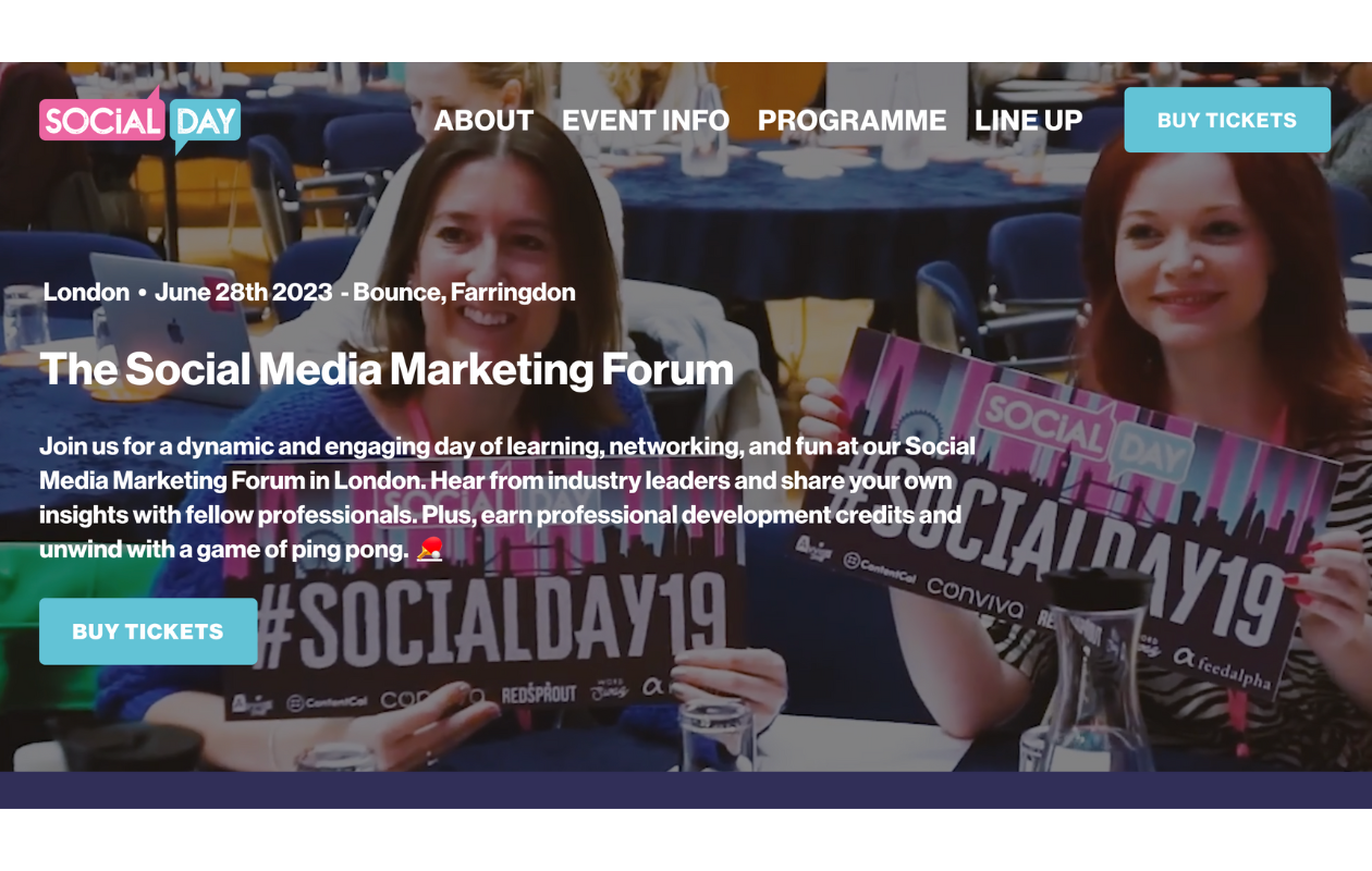 A screenshot of the main page of social day conference