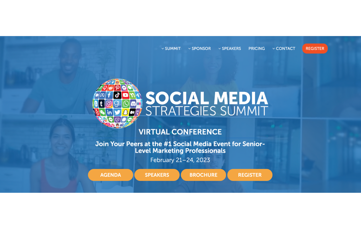 A screenshot from the main page of social media strategies summit