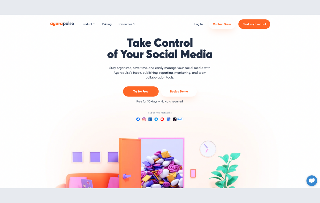 A screenshot from the main page of agorapulse as a social media agency tool