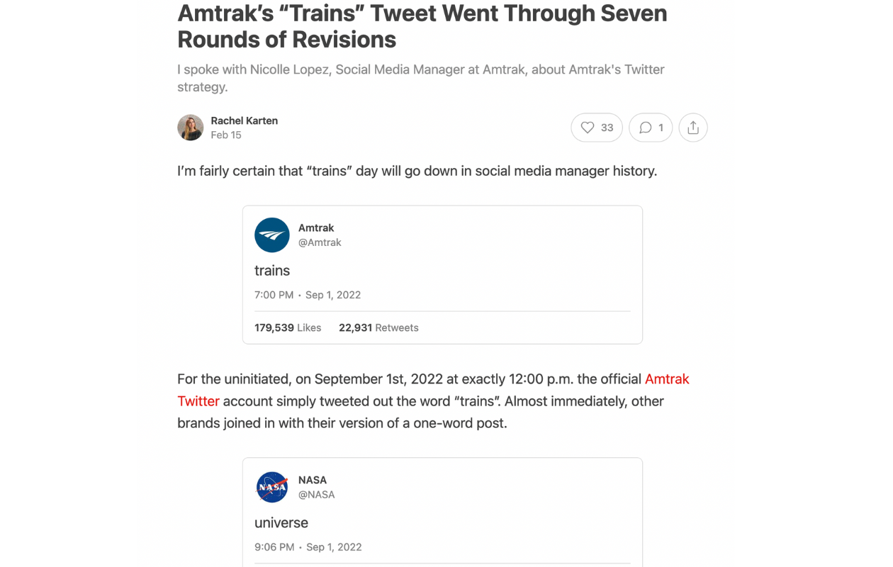 A screenshot about social media content approval written by rachel karten