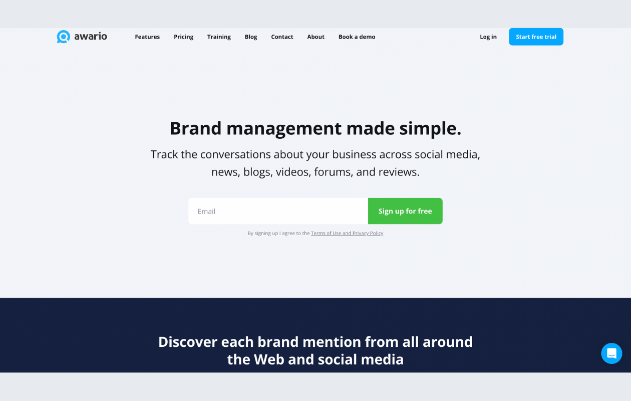 A screenshot from the main page of awario as a social media agency tool