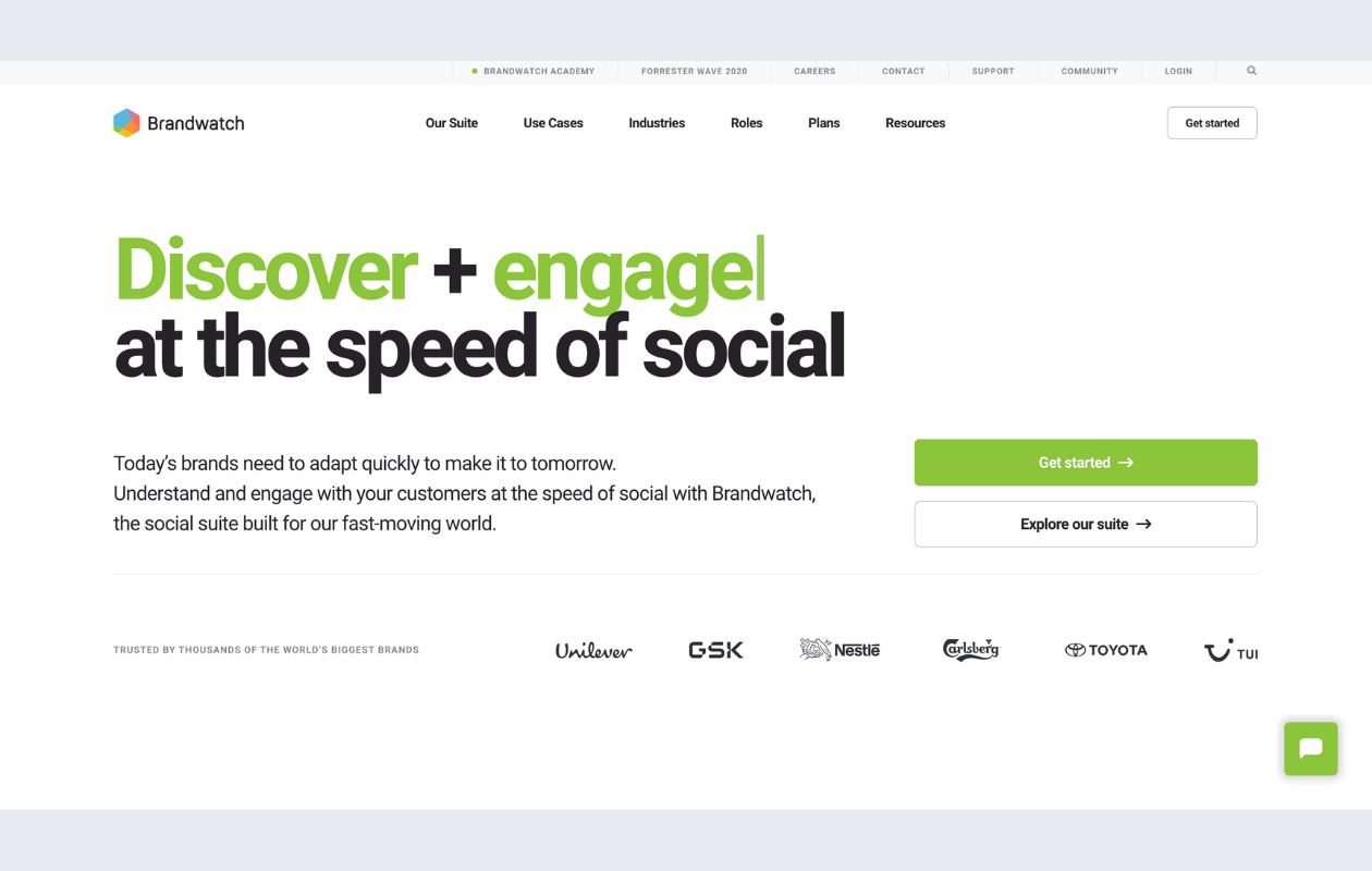 A screenshot from the main page of brandwatch as a social media agency tool