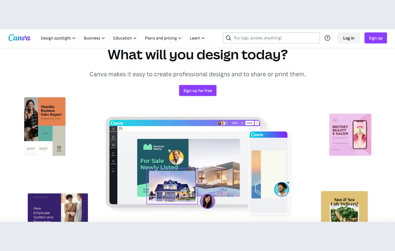 A screenshot from the main page of canva as a social media agency tool