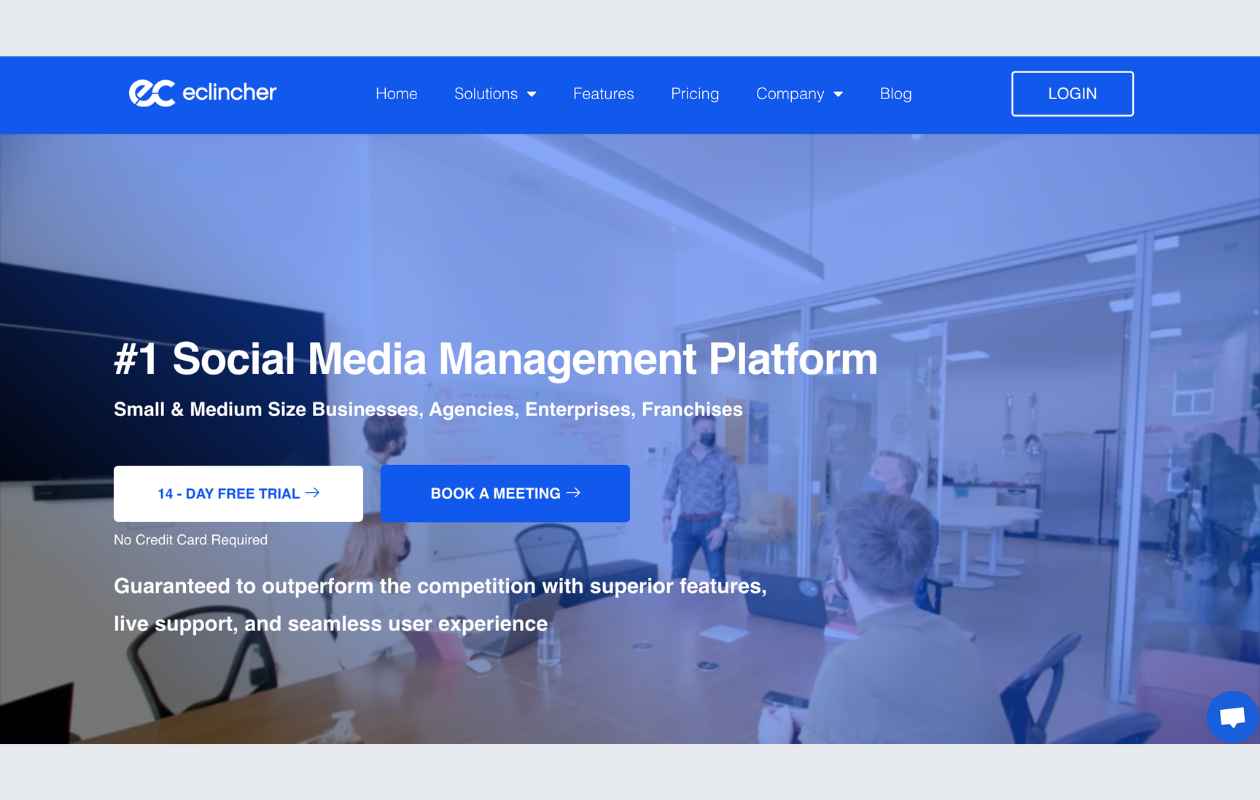 A screenshot from the main page of e-clincher as a social media agency tool