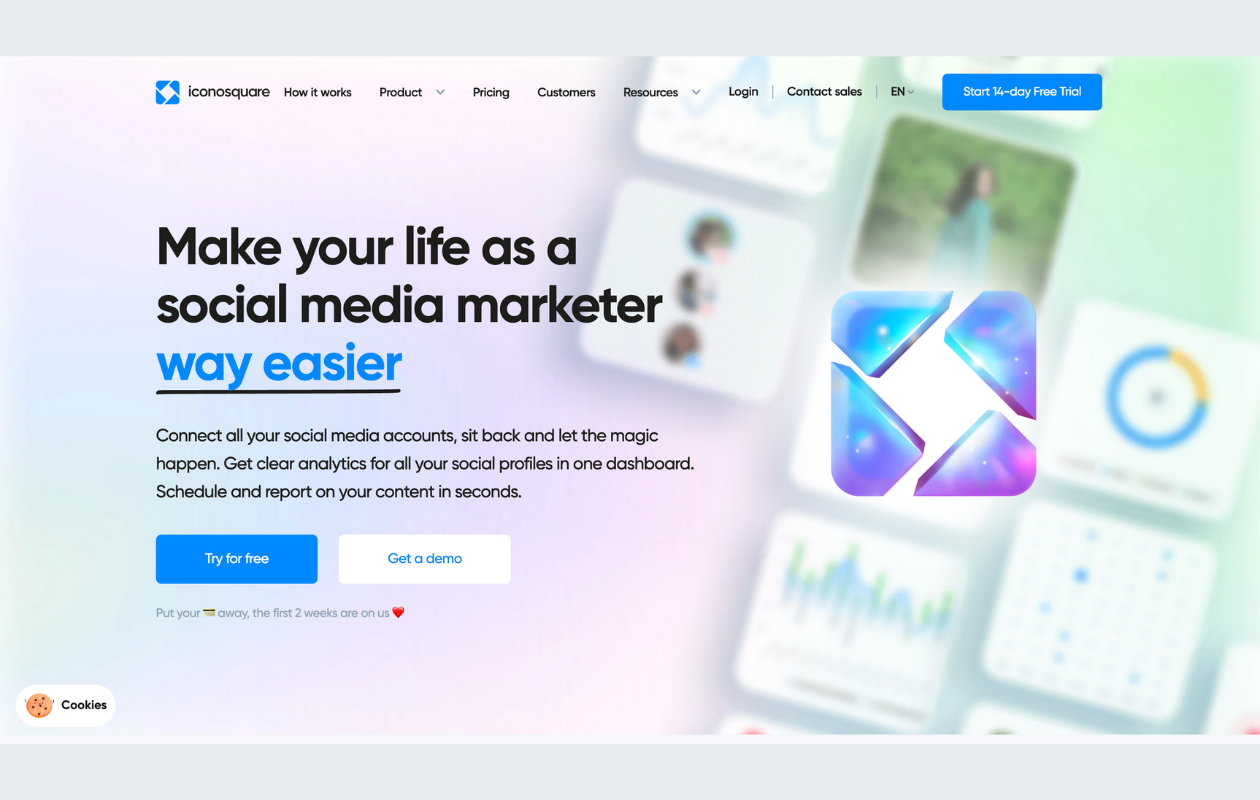 A screenshot from the main page of iconosquare as a social media agency tool