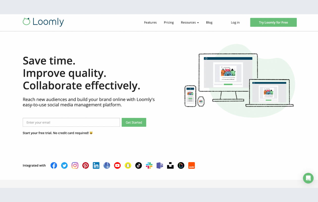 A screenshot from the main page of loomly as a social media agency tool