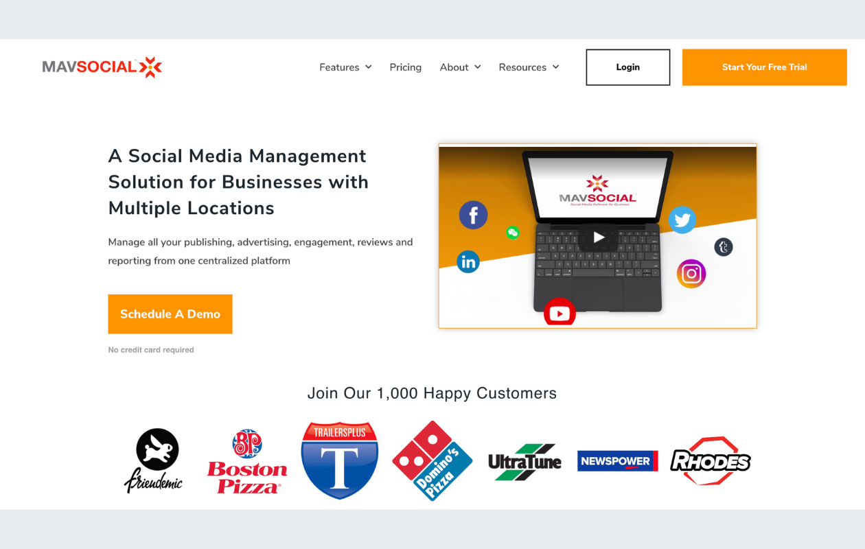 A screenshot from the main page of mavsocial as a social media agency tool