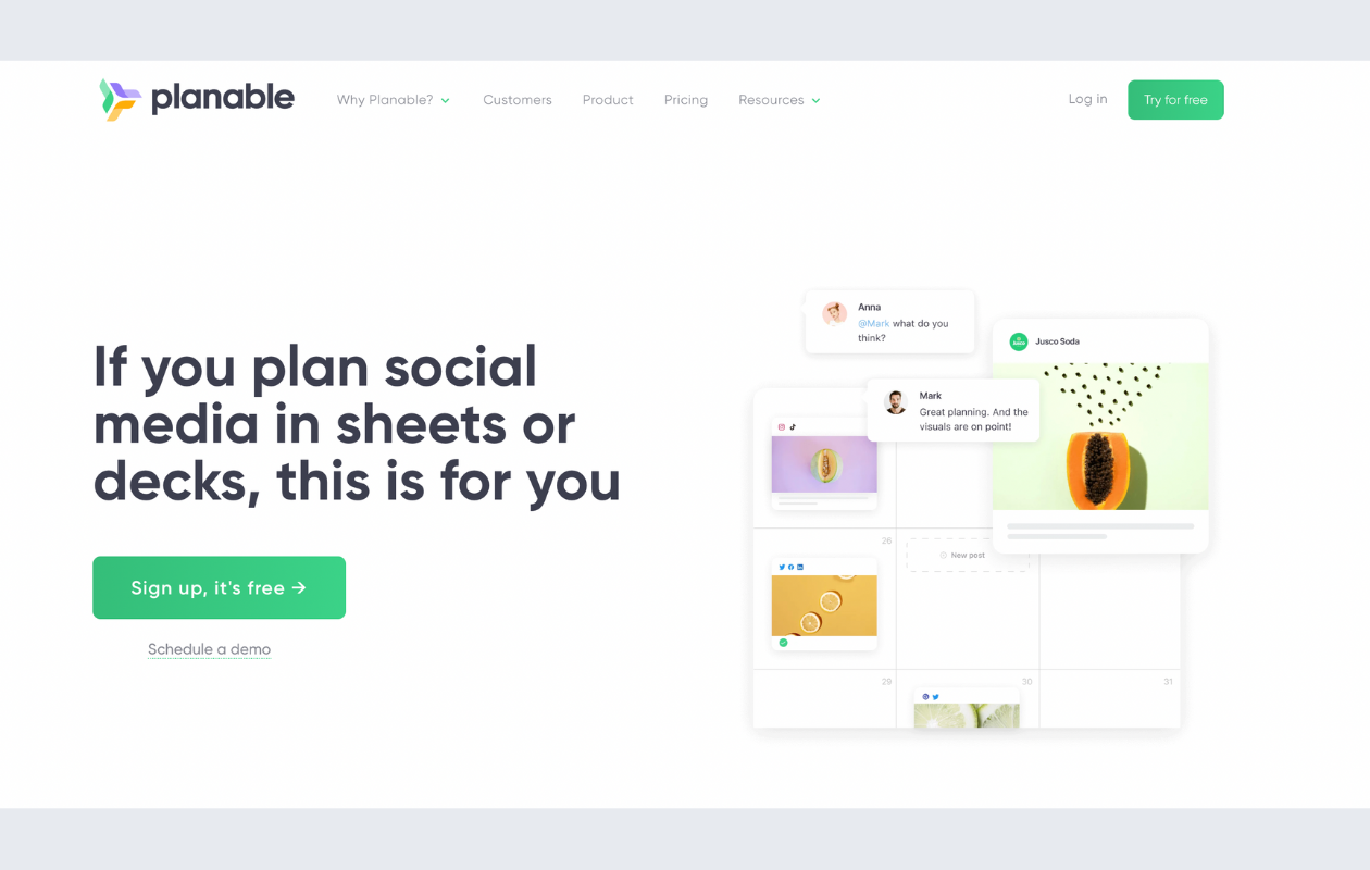 A screenshot from the main page of planable as a social media agency tool