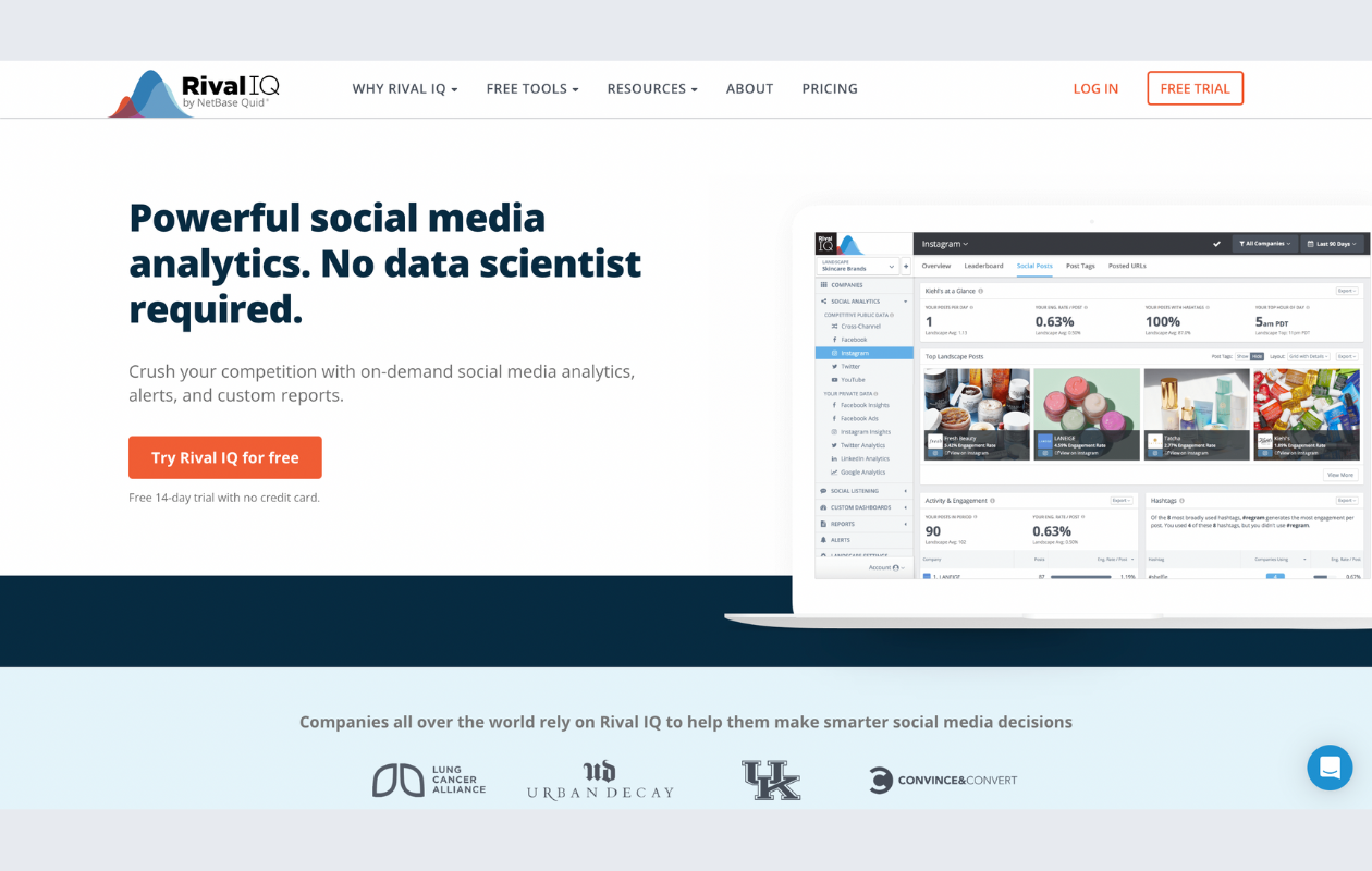 A screenshot from the main page of rivaliq as a social media agency tool