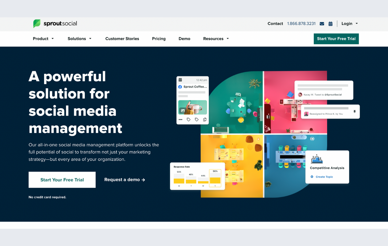 A screenshot from the main page of sproutsocial as a social media agency tool