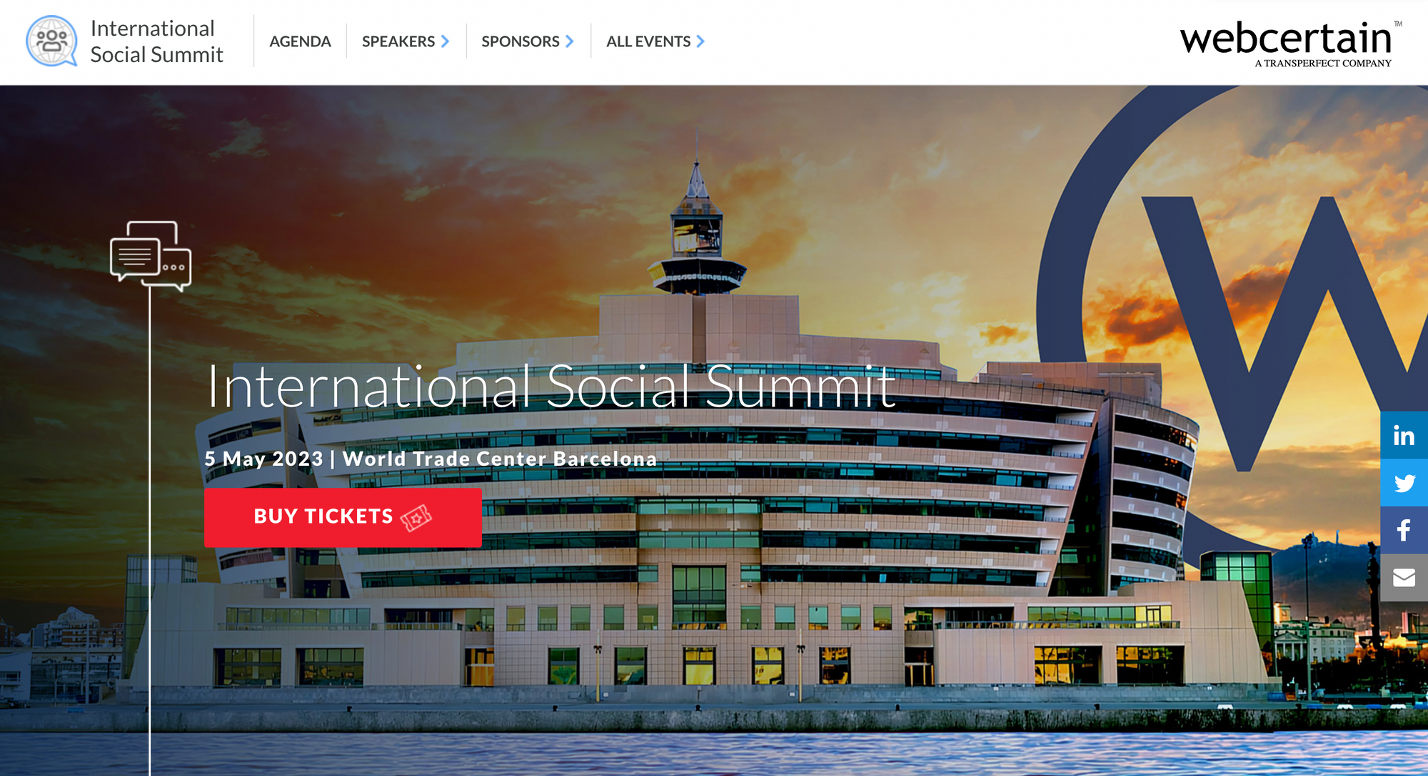 a screenshot with the internation social summit main page as one of the best social media conferences in 2023